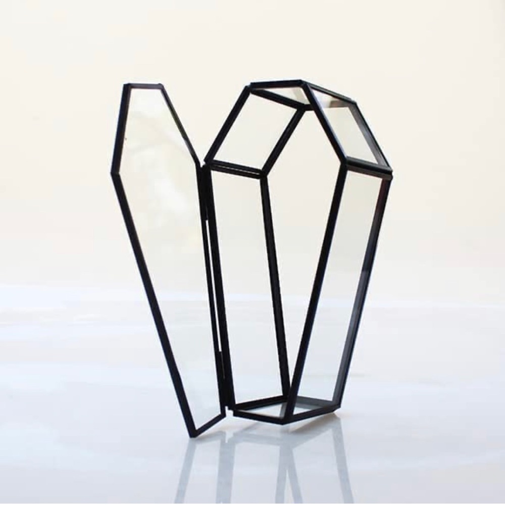 NEW IN BOX, small coffin glass jewelry box - black